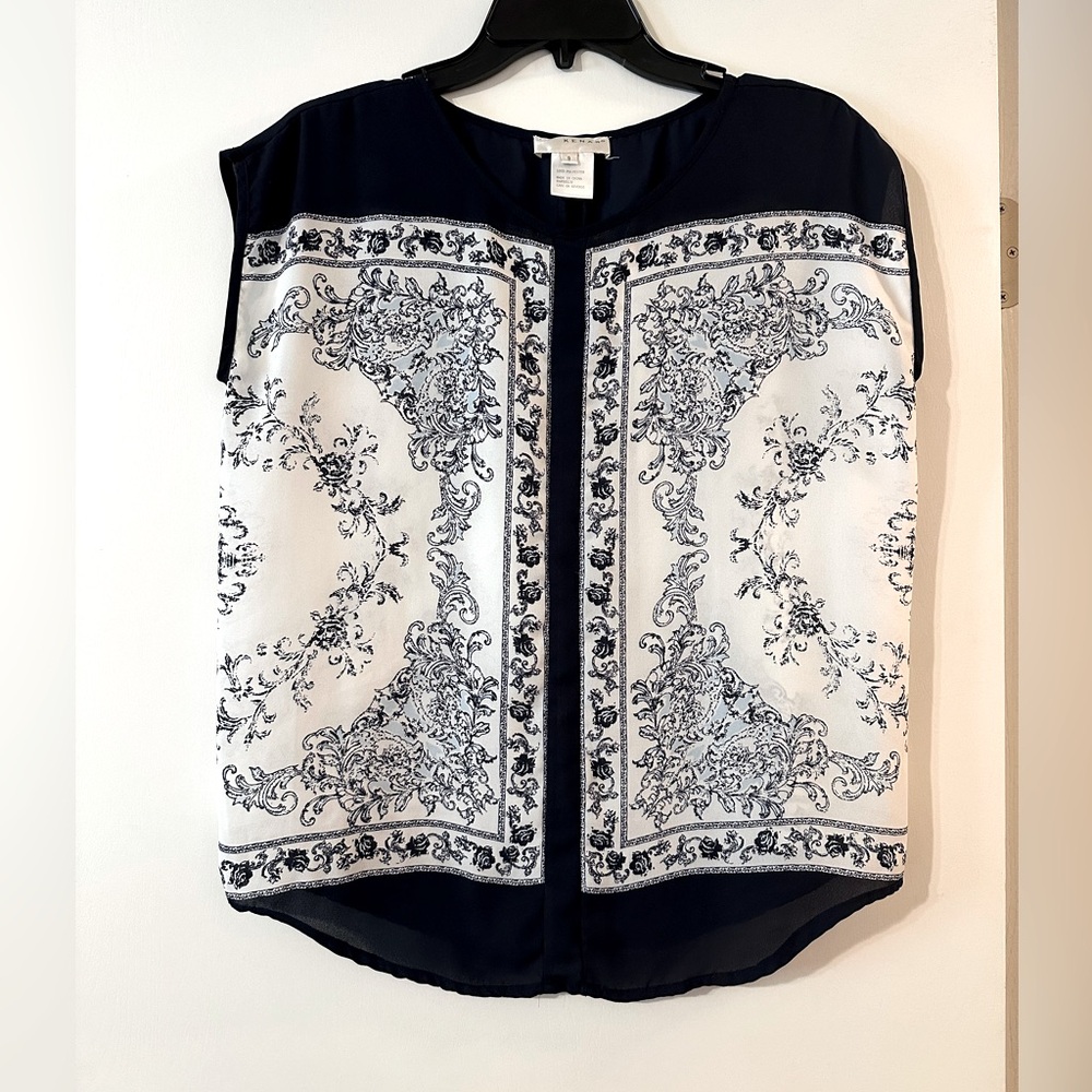 kenar sleeve blouse scarf look navy size S